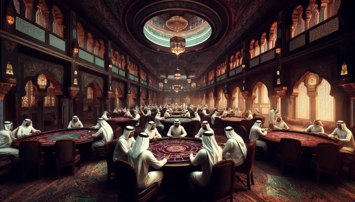 the appearance of an Arab casino with players
