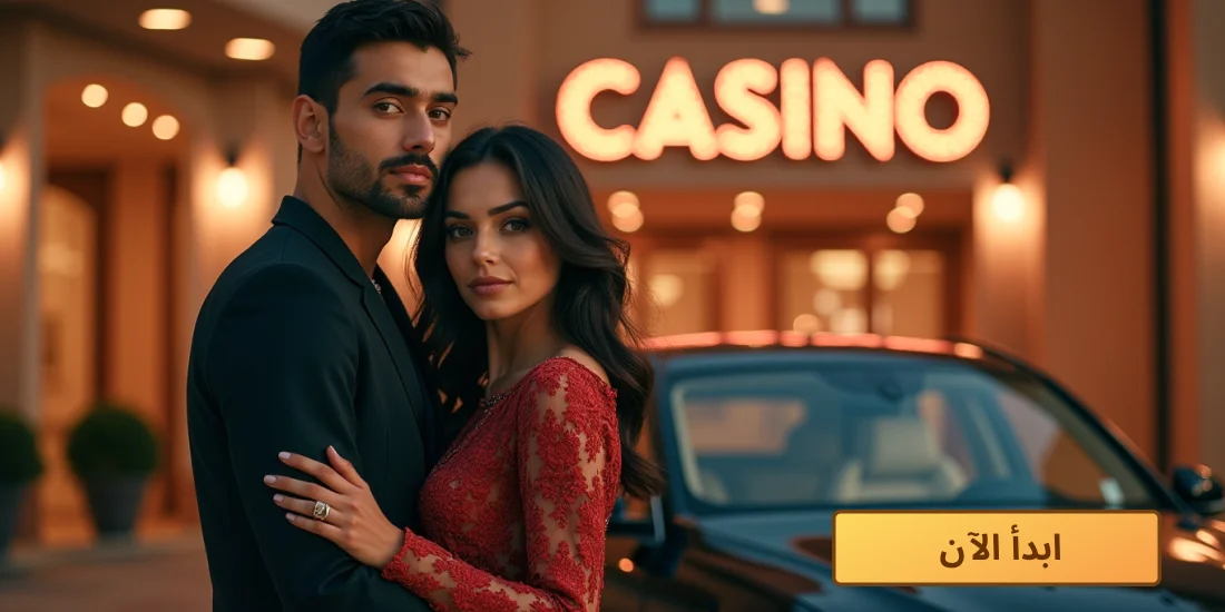 a man and a woman standing outside the casino